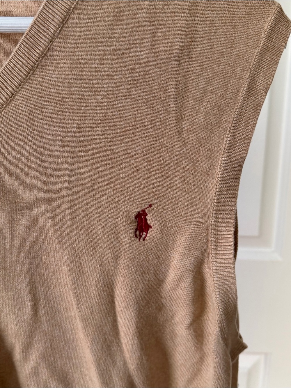 Polo by Ralph Lauren Camel V-Neck Sweater Vest with Red Pony